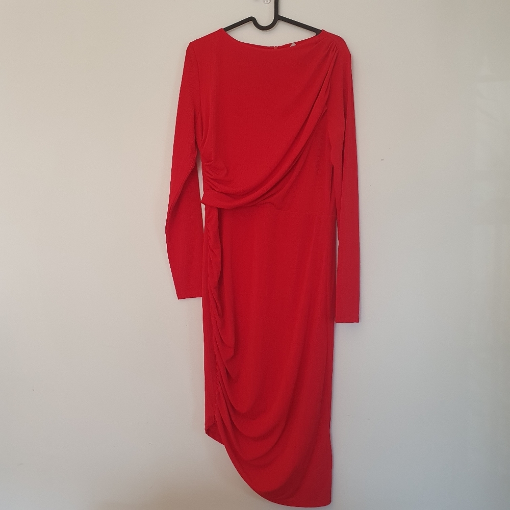 NWT bright red cocktail drape dress
